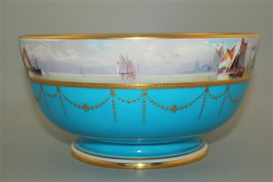 A Minton bleu celeste ground bowl, 24.5cm